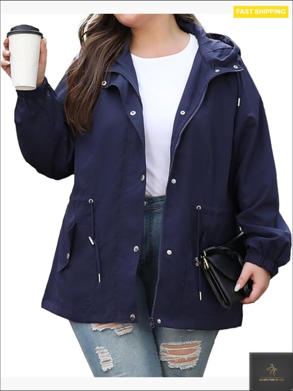 Plus Size Rain Jacket Lightweight Waterproof Hooded Windbreaker Outdoor Coat